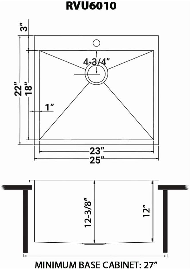 Miniatura 2 de Ruvati RVU6010 - Fregadero de lavandería de montaje superior de 25 x 22 x 12 pulgadas de profundidad de acero inoxidable calibre 16
