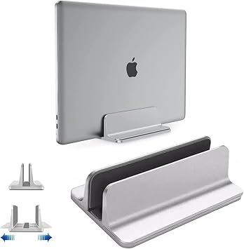 Vertical Laptop Stand Holder, Desktop Aluminum Stand for MacBook with Adjustable Dock Size, Fits All MacBook, Surface, Chromebook and Gaming Laptops Up to 17.3 inches, Silver