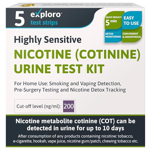 Exploro Cotinine Test Nicotine Urine Test Strips at Home Rapid 5-Min Results Insurance Ready Procedure Ready 200 ng/ml Cut-Off (Pack of 5)