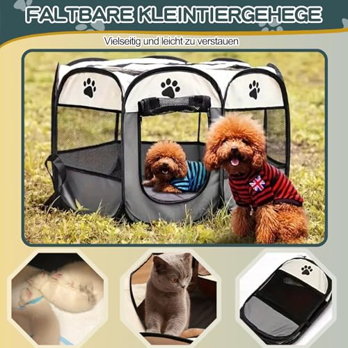 Welpenauslauf Faltbare Hundebox - 74x74x43cm Welpenlaufstall Faltbare hundezelt Katzengehege für Drinnen Outdoor Hundekäfig Kaninchen Laufstall Katze Hund Katzenzelt Kleintiergehege (Grau)