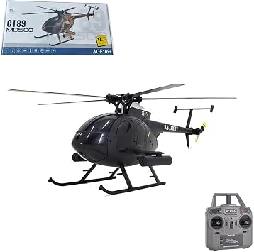 C189 MD500 Remote Control Helicopter, 1/28 4CH Single-Rotor Helicopter with 6-Axis Gyro and Brushless Motor, 2.4GHz RC Aircraft One Key Take Off/Landing for Adults Black1Battery