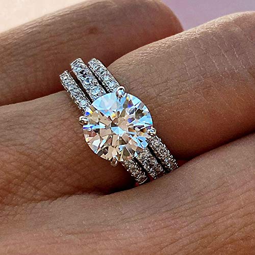 Precision Cut Zircon 2 Ct Round-Cut Halo Bridal Ring 925 Silver Accented Brilliant Solitaire Engagement Ring (Silver, 5) #TOP3