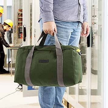 Tool Bag 18 Inch Canvas Multi-Purpose Tote, Thickened Bottom, 43 x 26 x 33cm, for Electricians and DIY Professionals