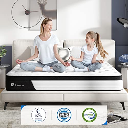 Avenco Queen Mattress 10 Inch, Hybrid Mattress Queen Medium Firm, Queen Mattress In A Box With Gel-Infused Memory Foam & Pocketed Motion Isolation, Breathable Knit Fabric, Strong Edge Support #TOP6