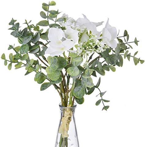 Baby Plum Pack of 1 Bundles Silk Flowers with Stems,Contains 3 Orchids Baby Breath Flowers, 3 Eucalyptus Leaves Fake Flowers for Home, Table, Wedding, Party, Meeting Room Decoration（White）