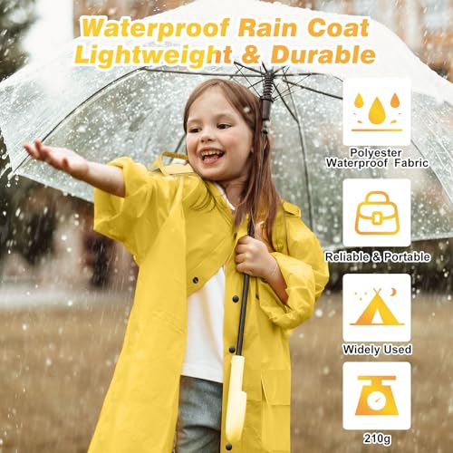 Image of LAMA Kids Raincoat with Hood, Lightweight Raincoat for Girls, Kid Long Rain Jacket