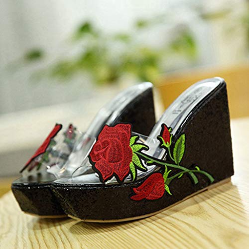 MIOKE Women's Clear Wedge Sandals Glitter Rhinestone Open Toe Slip On High Heel Platform Dress Sandal2