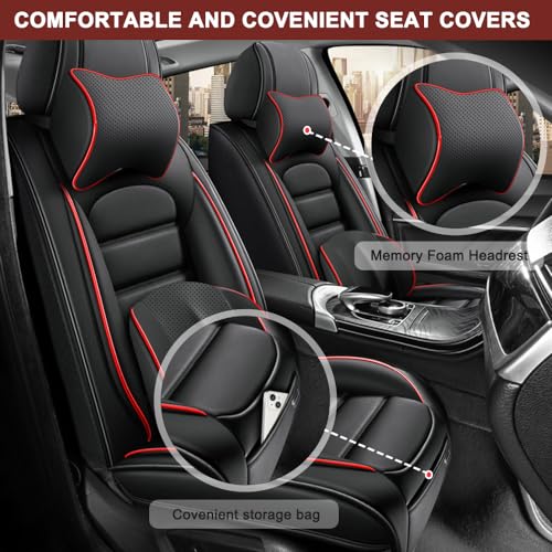 Image of Nappa Leather Seat Covers for Ford Bronco Sport 2021-2024,Luxury Car Seat Covers Full Set,Waterproof Seat Protectors Auto Seat Covers,Breathable Nonslip Interior Cover Seats for Cars(Black and Red)