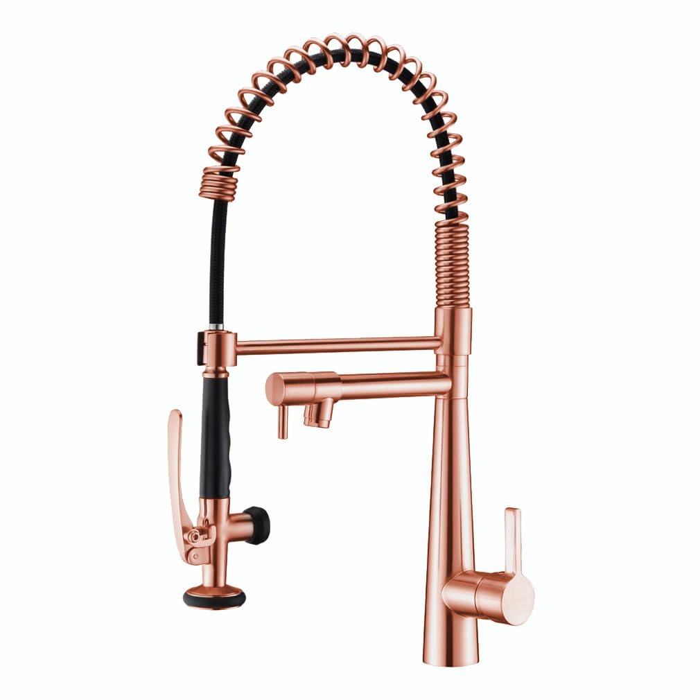 Kitchen Faucet, Solid Brass Red Copper Kitchen Faucet, Heavy Duty Spring Pre-Rinse Single Handle Kitchen Faucets with Pull Down Sprayer and Pot Filler, Commercial Style Sink Faucet