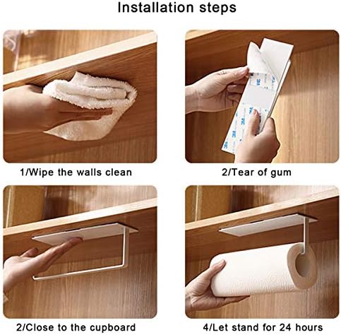 NATUCE Kitchen Roll Holder, Kitchen Paper Rack Wall Mounted, Napkins Storage Rack Holder Under Cabinet, Paper Towel Roll Holder Self Adhesive No Drilling for Kitchen, Bathroom, Toilet, 25cm - White