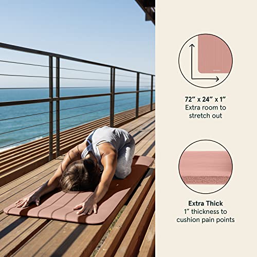 Retrospec Solana Yoga Mat 1" Thick W/Nylon Strap For Men & Women - Non Slip Exercise Mat For Home Yoga, Pilates, Stretching, Floor & Fitness Workouts - Rose #TOP5