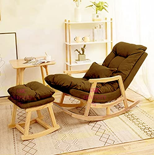 Image of CRAFTCITY Sheesham Wood Elegant Chair with Pillow and Matching Foot Stool /Living Room Chair /Rose Wood Rocking Chair,Pre-Assembled (Brown 2, Rocking Chair with Ottoman)