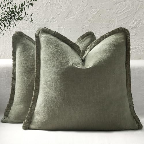 ROMANDECO Boho Decorative Throw Pillow Covers with Fringe for Couch,
