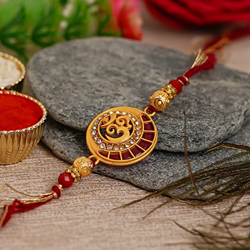 Image of eCraftIndia Blue Golden Beautiful Flower Designer Rakhi for Brother | Raksha Bandhan Rakhi for Bhai Bhaiya