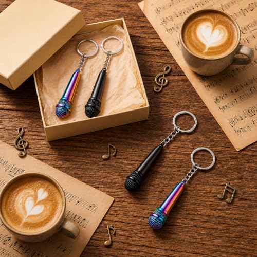 Image of Sureio Mini Microphone Music Keychain Retro Sound Pendant Keyring Charm Microphone Music Key Chain for Singer Gift