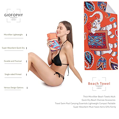 Giofophy Beach Towel Oversized Travel Towel With Pouch 72X36 Inch High Absorbent Microfiber Pool Towel Sports Towel Large Camping Towel Beach Blanket Beach Towels For Adults (Elephant) #TOP2