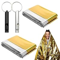 SGERUFZ 2 Stück Rettungsdecke und 2 Stück Survival-Pfeife, Erste Hilfe Decke Notfalldecke Perfekt für Outdoor Wandern Überleben (210×160cm) (Gold Silber)