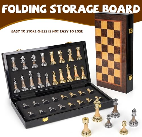 Set de Ajedrez Grande de Metal y Acrílico con Tablero Plegable de Madera 17" miniatura 4