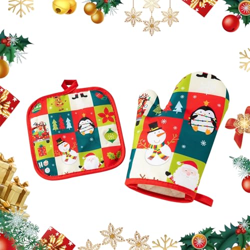 Microondas Guantes de Mano Navidad Regalo Horno Guantes Resistentes al Calor Rojo Verde Guantes para Hornear Cocina Accesorios para Navidad Fiesta de inauguración Recién Casados Regalo
