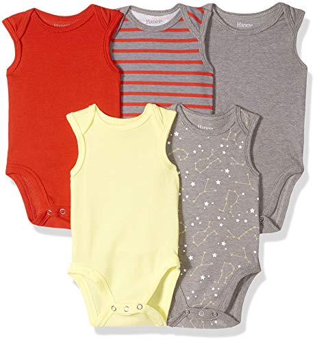 Hanes Ultimate Baby Unisex-Baby BF1BT5 Flexy 5 Pack Sleeveless Bodysuits (Tanks) Bodystocking - Multi - 0-6 Months Yellow/Reds