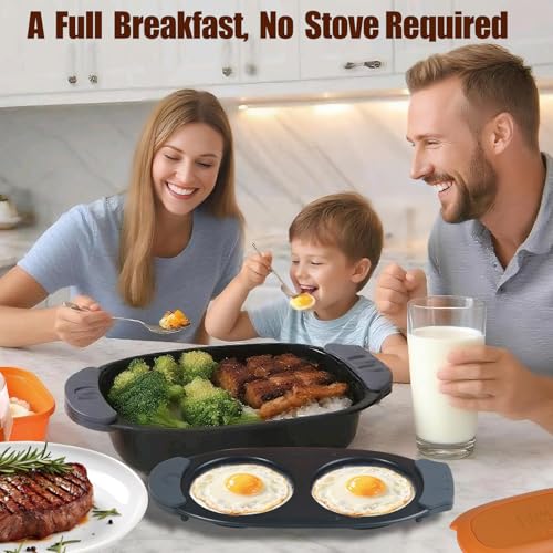 MKYSAIL Quick-Heat Microwave Egg Cooker and 33 OZ Microwave Grill Combo | 2-Piece Breakfast Maker Set for Grilling, Frying, Crisping Meat, Bacon, Pancakes & Veggies | Dishwasher Safe & Non-Stick for Kitchen RV, Dorm, Office(Orange) by MKYSAIL - Used condition - Image 9