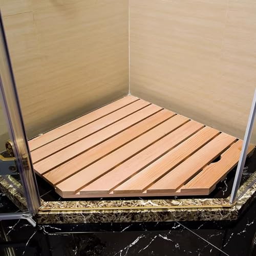 Blazea Esquina Tarima Ducha Madera de Madera Maciza, 70x70 80x80 90x90 100x100 cm Alfombra Ducha Antideslizante Antideslizante, Listones Alfombra Ducha para El Interior de La Ducha(70x70cm)