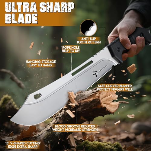Dream Reach Heavy Duty Machete - Portable Full Tang Outdoor Knife with Sheath Strap for Camping Hiking Gift for Men 9.6 Inches by Dream Reach - Image 2