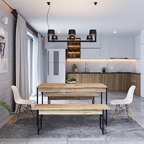 Conjunto Mesa de Jantar com 2 Bancos Estilo Industrial Active Yescasa