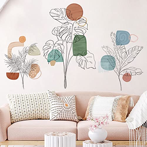 Supzone Simple Plants Wall Stickers Boho Style Wall Decal Sketch Plants Abstract Color Block Wall Art Sticker For Bedroom Living Room Kitchen Sofa Tv Backdrop Wall Decoration #TOP1