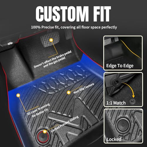 Image of TPE Automotive Floor Mats & Cargo Liner Custom for 2018-2024 Chevy Equinox (Not for EV) & GMC Terrain, All Weather Cover Protection Waterproof Black Floor Liner Front & Rear Row Full Set Car Mats, 4p