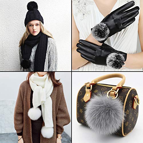 JINSEY 12pcs Faux Fake Fox Fur Fluffy Pom Pom Balls with Snap for Knitting Pompom Hat Hats Keychains Purse Charms Craft Making Supply