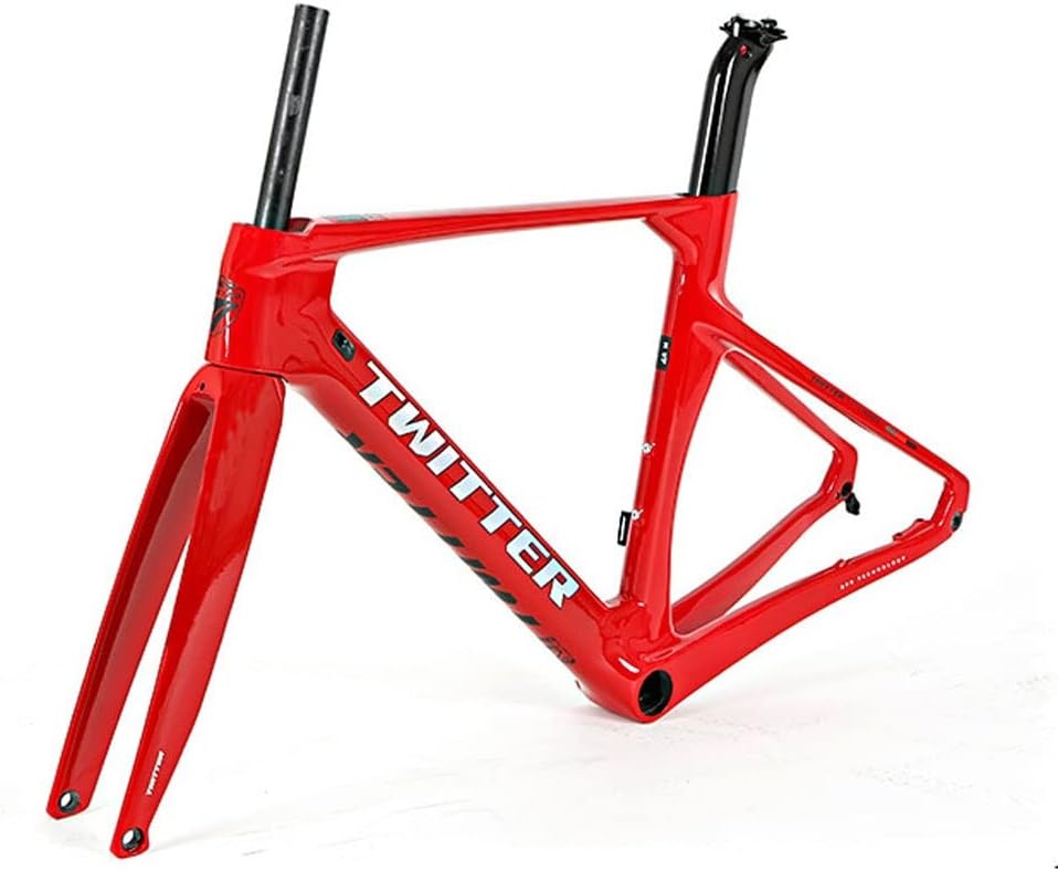 Wind Breaking Road Bike Frameset 46/48/50/52/54cm Carbon Fiber Racing Frame EPS Disc Brake Frame 100/142mm Thru Axle Internal Routing Red Frame(54cm)