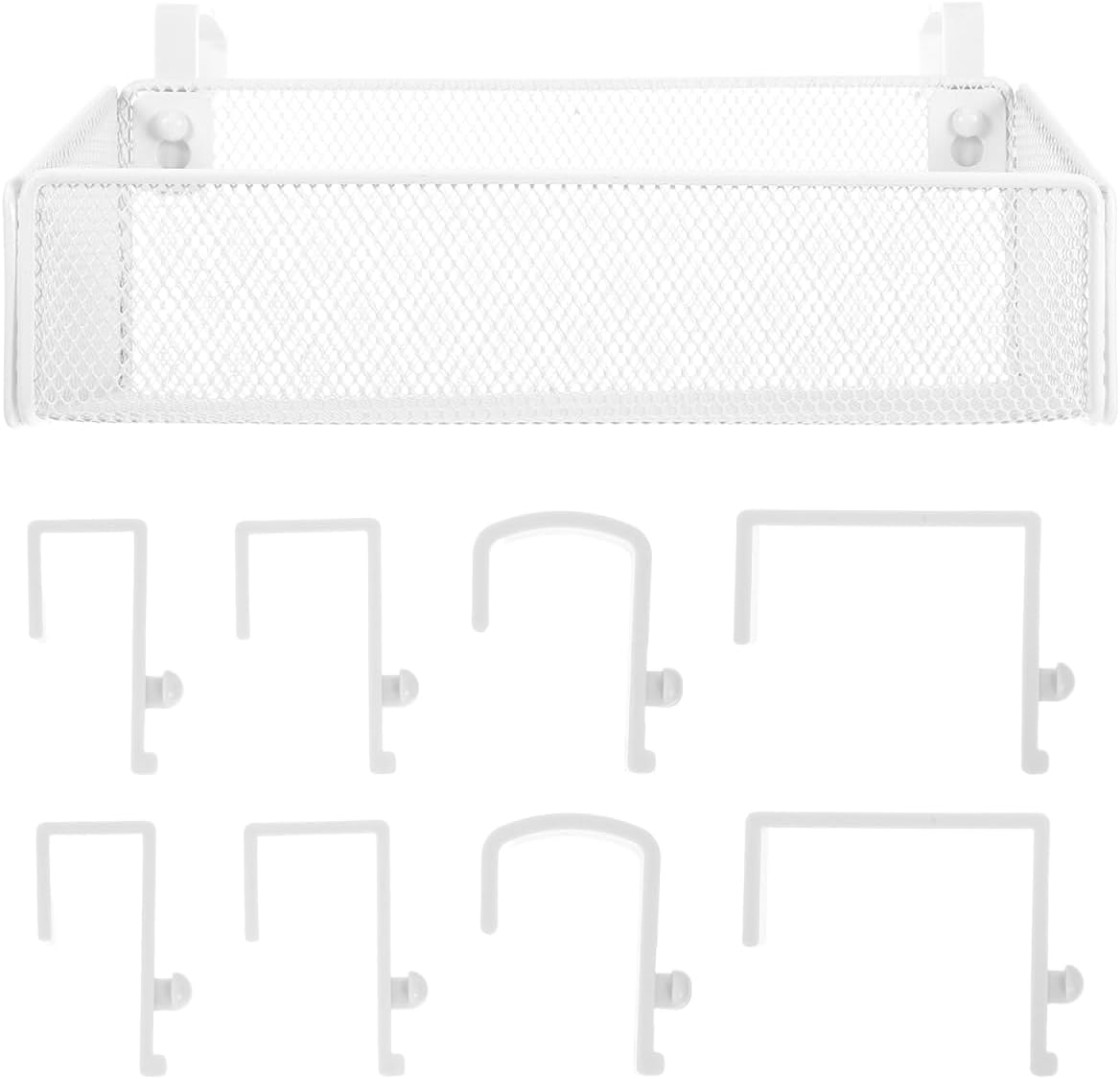 Metal Hanging Bedside Organizer Storage Basket for Bunk Beds Headboards and Dorm Rooms Easy Installation Multi Use for Phones Magazines and Drinks White
