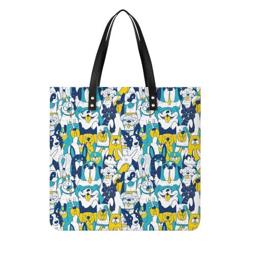 Sac à bandoulière femmes imprimé chien vert et jaune, sac à main shopper de voyage 39x39cm