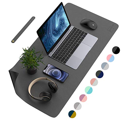 AFRITEE Desk Pad Desk Protector Mat - Dual Side PU Leather Desk Mat Large Mouse Pad, Writing Mat Waterproof Desk Cover Organizers Office Home Table Gaming Decor ï¼ˆDark Gray/Black, 23.6" x 13.8")