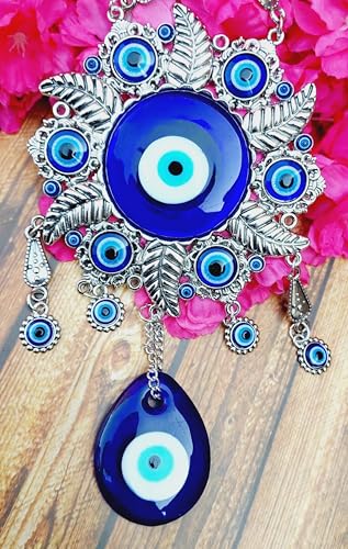 Image of Evil Eye Hanging for Home Entrance Door Decoration, Nazar Battu for Home Protection, Big Size (Round Blue)