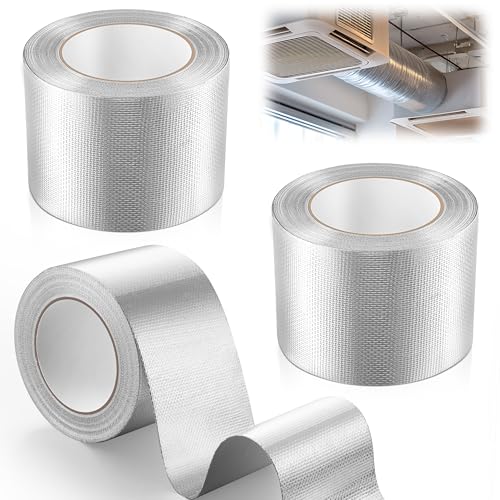 Dreyoo 3 Rolls Adhesive Aluminum Foil Heat Shield Tape, 3&lsquo;' x 66 Ft Adhesive Aluminum Foil Fiberglass Heat Shield Tape for HVAC, Pipe, High Temp Protection