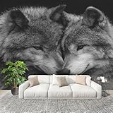 Murales Fotomurale 200x140cm Modello Di Lupo Doppio Animale Decorazione Murale -Moderni Soggiorno Ufficio - Poster Nero Carta da Parati in Tessuto Non Tessuto Murale Adesivi da Parete