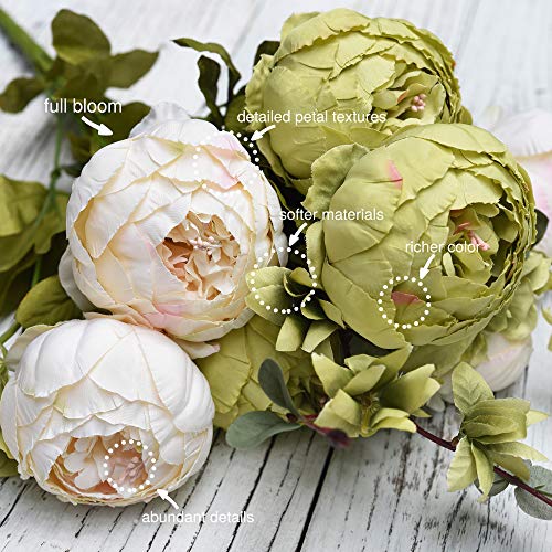 Fiveseasonstuff Vintage Artificial Peonies Silk Peony Flowers And Hydrangeas For Wedding Bridal Home Décor – Beautiful Floral Centerpiece Arrangement 2 Bouquets (Mixed Cream Beige And Moss Green) #TOP2
