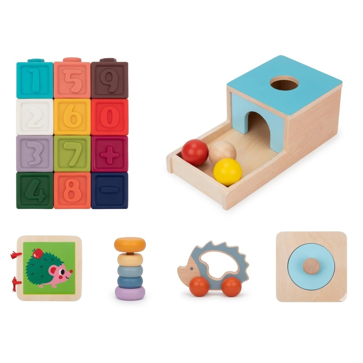 Tooky Toy Toy Box - drewno FSC - 22-częściowy drewniany zestaw do zabawy - 6+ miesięcy do 1 roku - zabawki edukacyjne i Montessori - prezent dla dziecka - prezent na pobyt