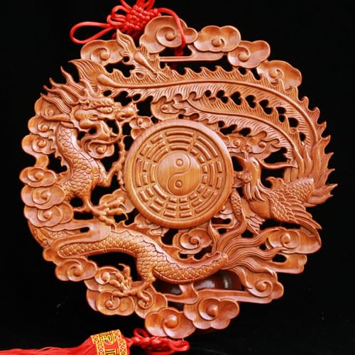 Pendentif Bagua FENNYYAR artisanat d'art en bois sculpté de 30 cm