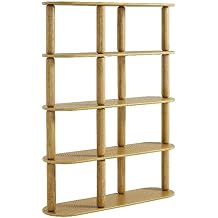 MAKLAINE Modern 4-Tier Oval Wood Bookshelf, Oak Veneer Shelves, Solid Rubberwood Support Rods, Open Storage for Living Room, Playroom, or Home Office, Contemporary Design, Durable Construction