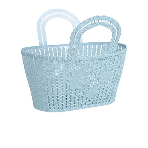 お風呂 カゴ 持ち運び バスバスケット バスケット 収納かご 温泉バッグ 持ち手付き 小物収納 シャンプー入れ 多機能 おしゃれ 銭湯 カゴ 水切り 籐かご 浴室用 バス用品収納 (ライトブルー)
