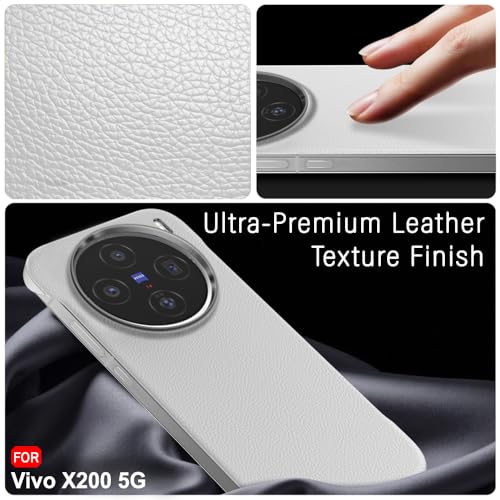 Image of TheGiftKart Hybrid Ultimate Slim Back Case Cover for Vivo X200 5G | Lightweight Profile | Hard Back Case Cover for Vivo X200 5G (PC & TPU, Metal Camera Ring, Leather Texture Finish, Grey)