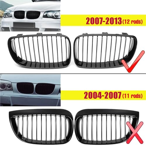 Rejilla frontal para BMW E81 E87 E82 E88 de doble listón en negro brillante 3