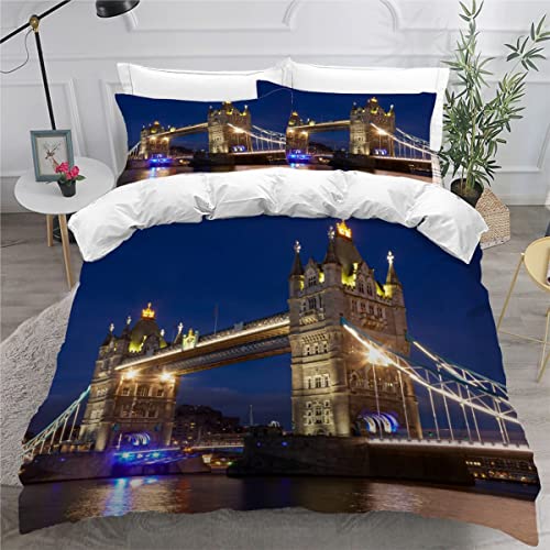 AOLIGL Bettwäsche Set 135x200 cm Modern View Tower Bridge London Bettwäsche Kinder Mädchen Teens 3 Stück Hypoallergen 100% Mikrofaser Bettbezug mit Reißverschluss Schlafkomfort Bettwäsche Cover
