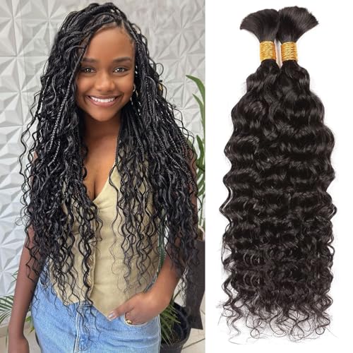 Huarisi 22 Inch Water Wave Bulk Human Hair for Braids No Weft 2 Bundles 50g Water Wave Braiding Hair Bulk Hair for Boho Goddess Knotless Braids Natural Colour 100g a Lot