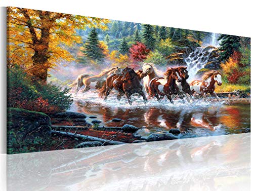 Arthome520 Golden Landscape Home Decor Canvas Print Painting Colorful Animal Horse Picture Wall Art Contemporary Framed Living Dining Room Decorations (20''X40'') #TOP1