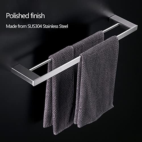 Rail de bar à serviette double 80 cm support mural argenté pour linge de bain - 5