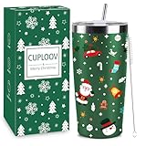 Christmas Gifts for Women 2025, 20 oz Green Stainless Steel Christmas Coffee Tumblers with Lid and Straw, Insulated Coffee Travel Mug, Best Xmas Themed Gifts for Women Men Girls Teachers Coworkers